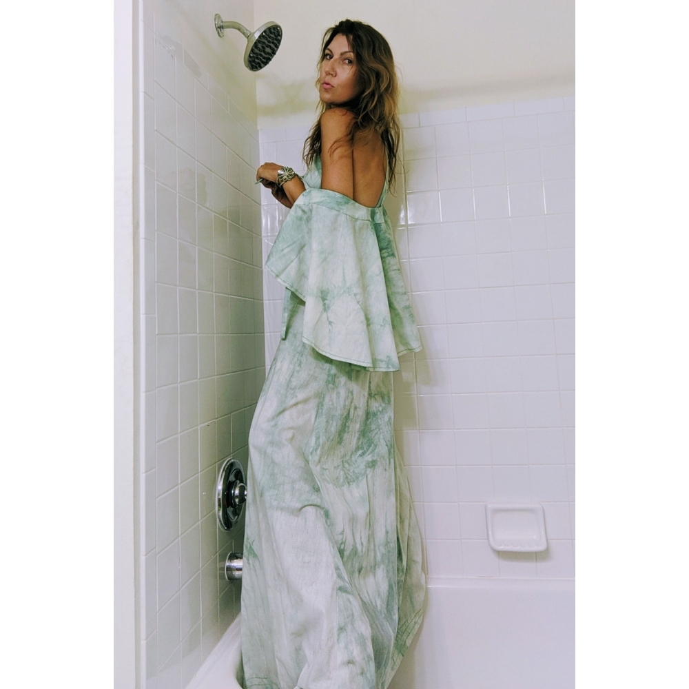 Handmade cotton 70s tie dye maxi with cape